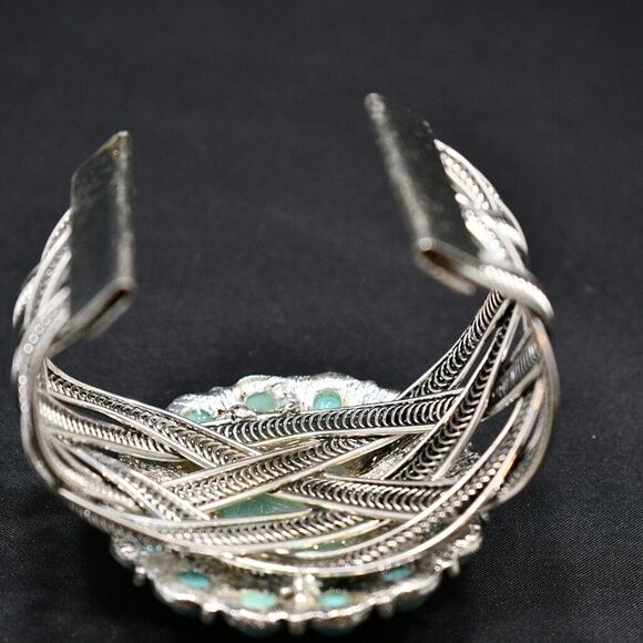 Vintage Silver Tone Cuff Bracelet Turquoise Howlite Cabochon Statement 7" - Picture 10 of 10